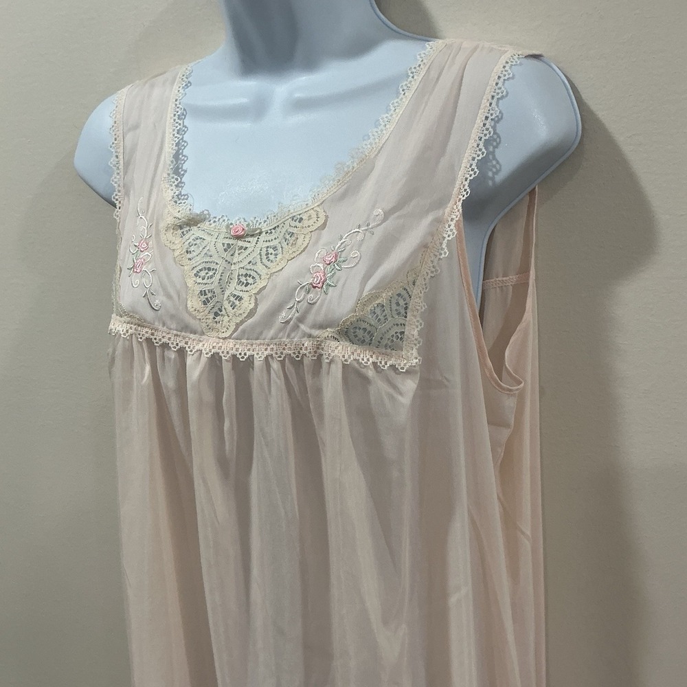Vintage Vanity Fair Pink Nightgown Robe Set Women L Floral Lace Trim Cottagecore